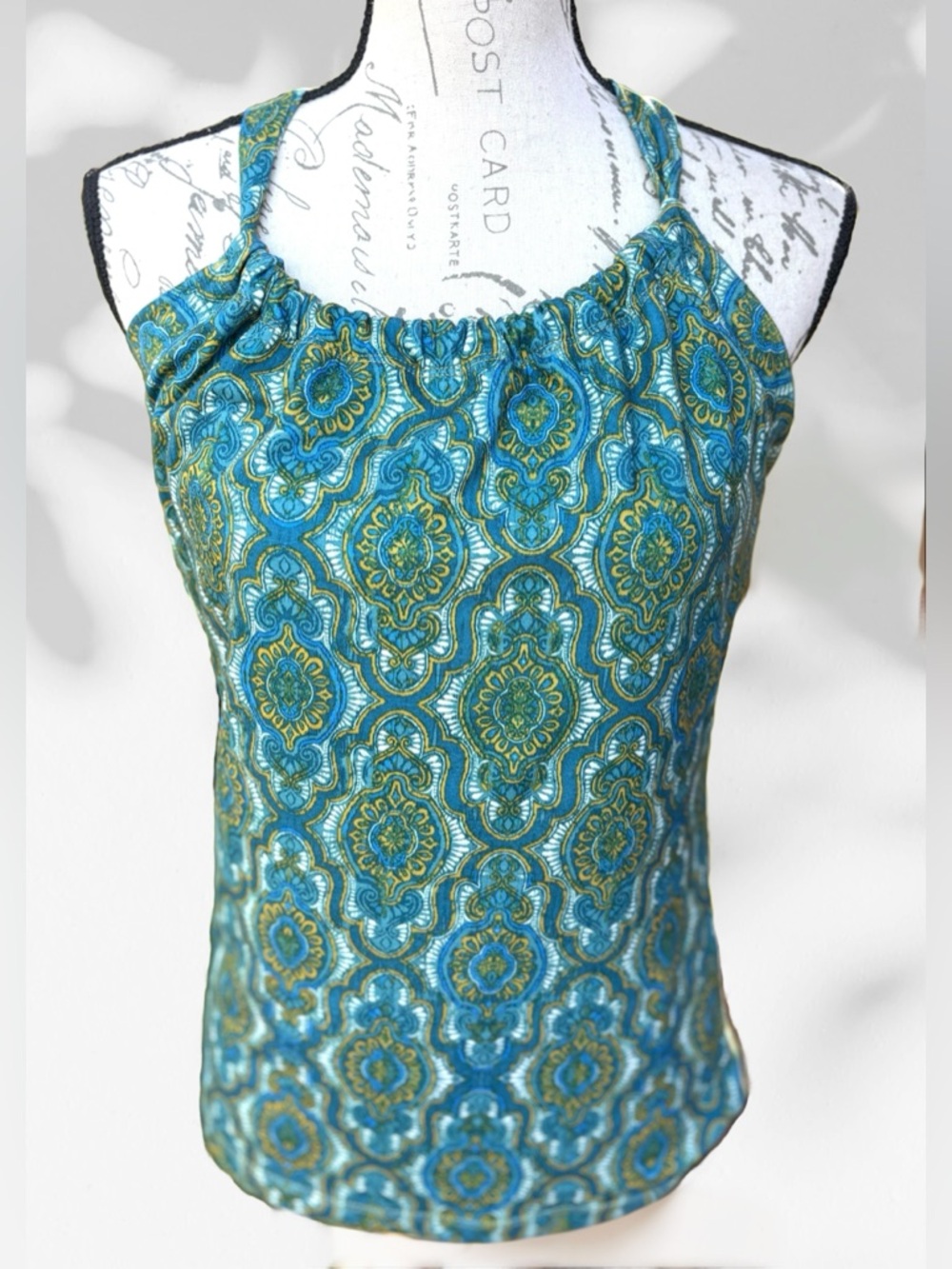 Women's Teal Patterned Halter Tank Top